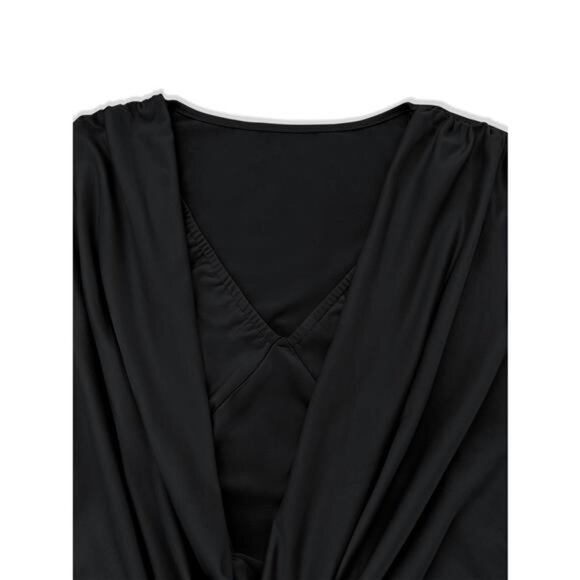 Draped V-Neck Long Sleeve Bodycon Mini Dress - Picture 12 of 16